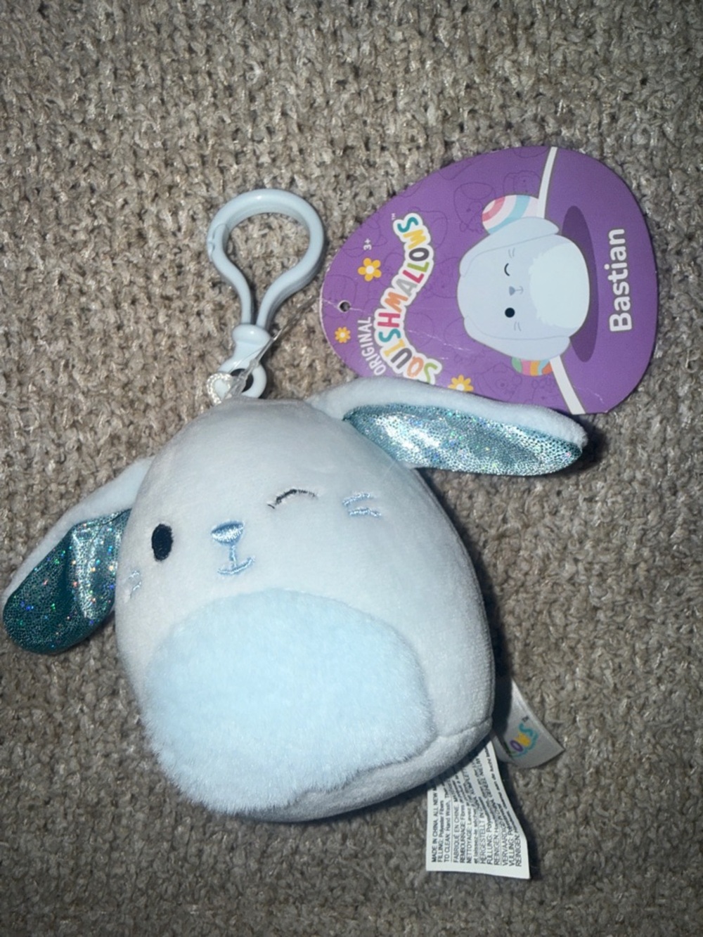 Squishmallows Bastian Clip-On Plush - Light Blue and Silver Sparkle
